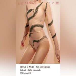 Just A Corpse Ballet Leotard SERPENT CHARMER flock print boatneck bodysuit green